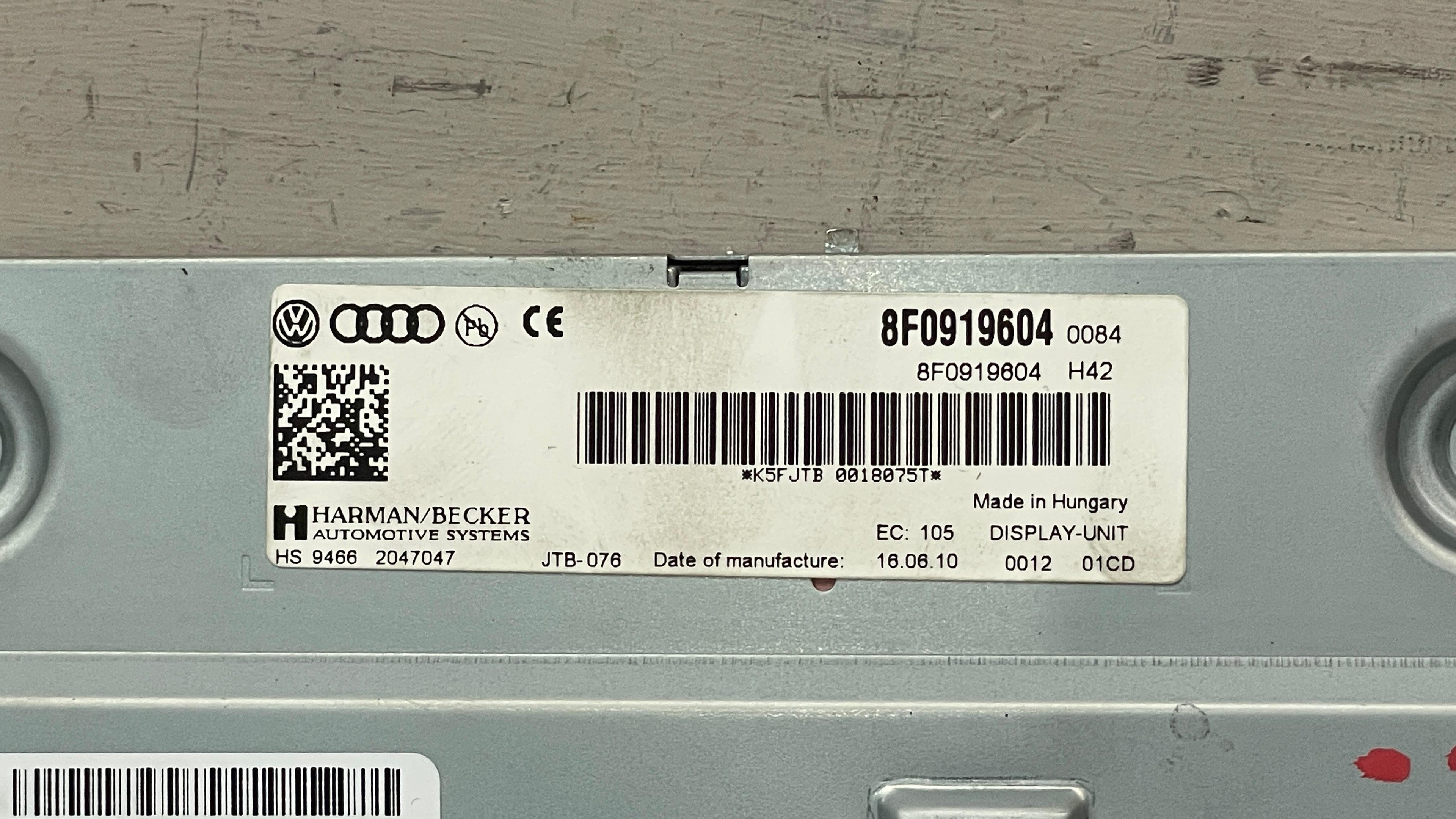 8F0919604 AUDI Q5 DISPLAY SCREEN CONTROL UNIT