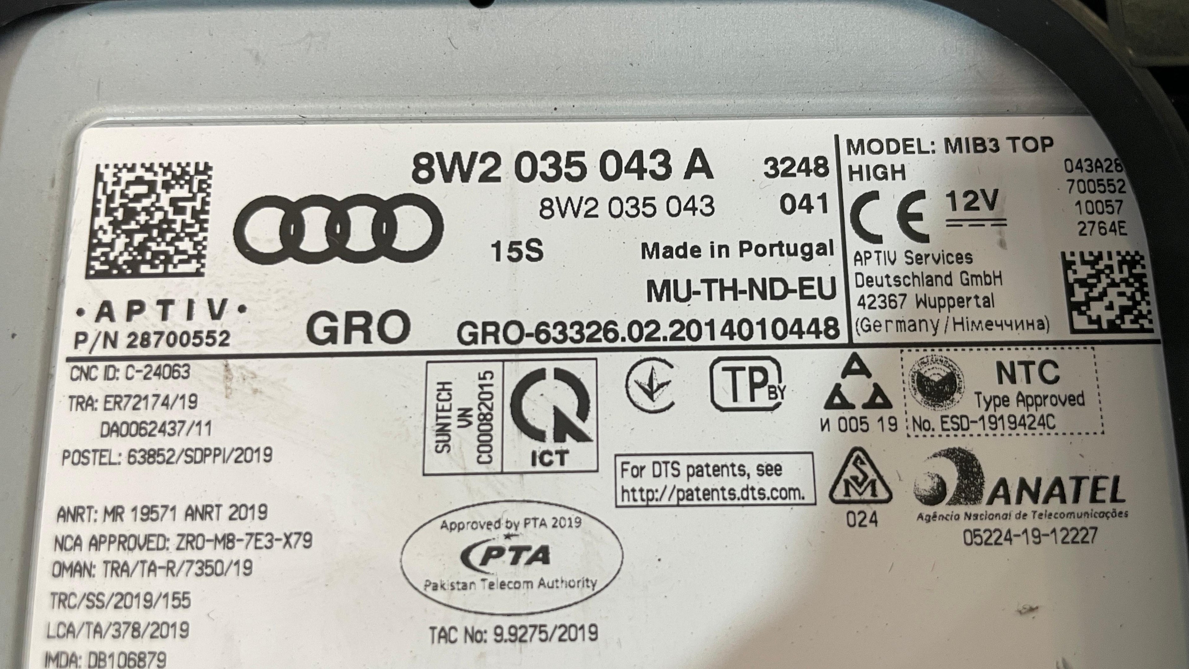 8W2035043A AUDI A5 MULTIMEDIA RADIO NAVIGATION CONTROL