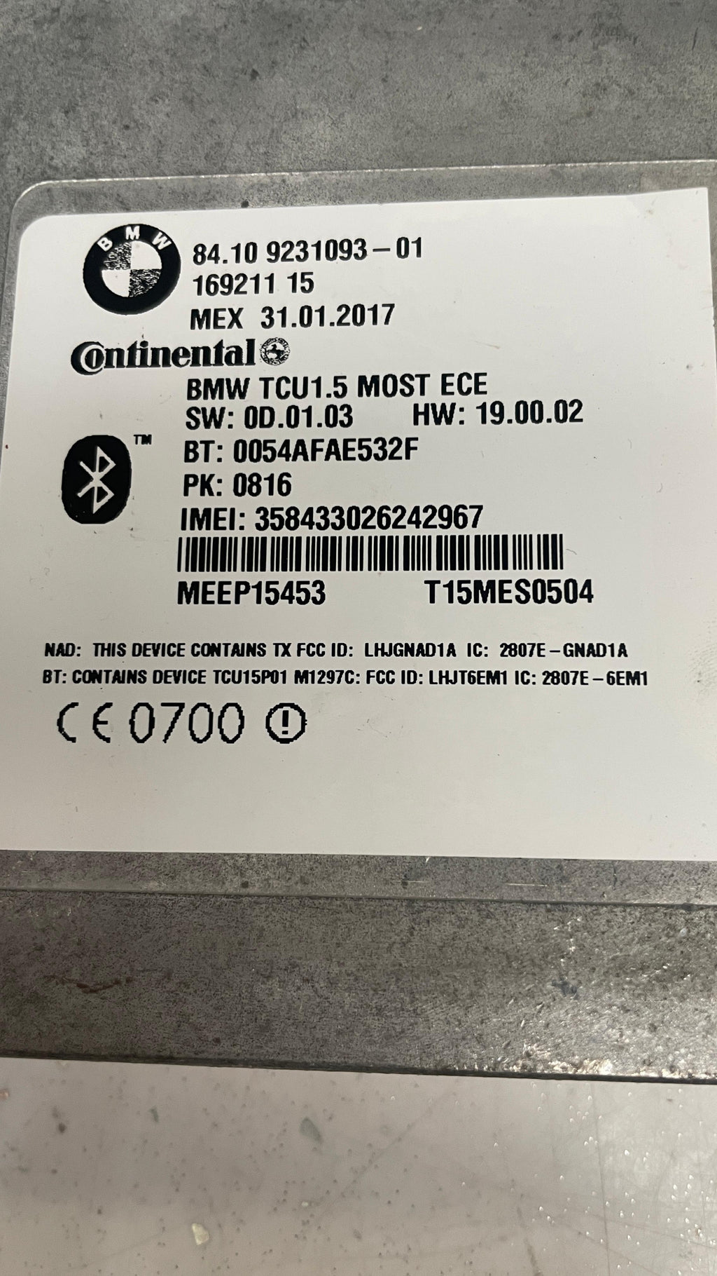84109231093-01 BMW TELEMATICS CONTROL UNIT BLUETOOTH