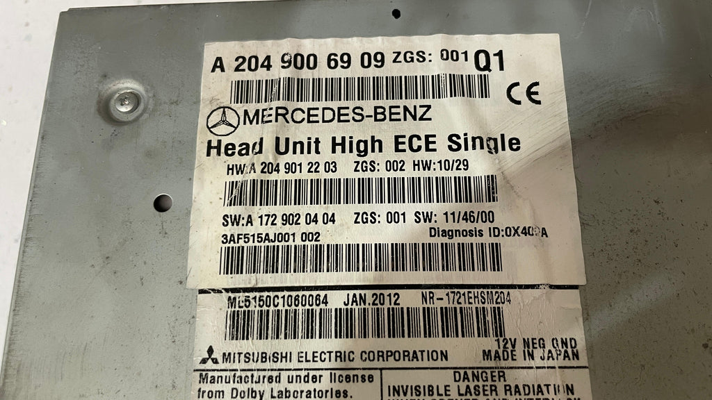 A2049006909 MERCEDES W204 RADIO CD DVD HEAD UNIT