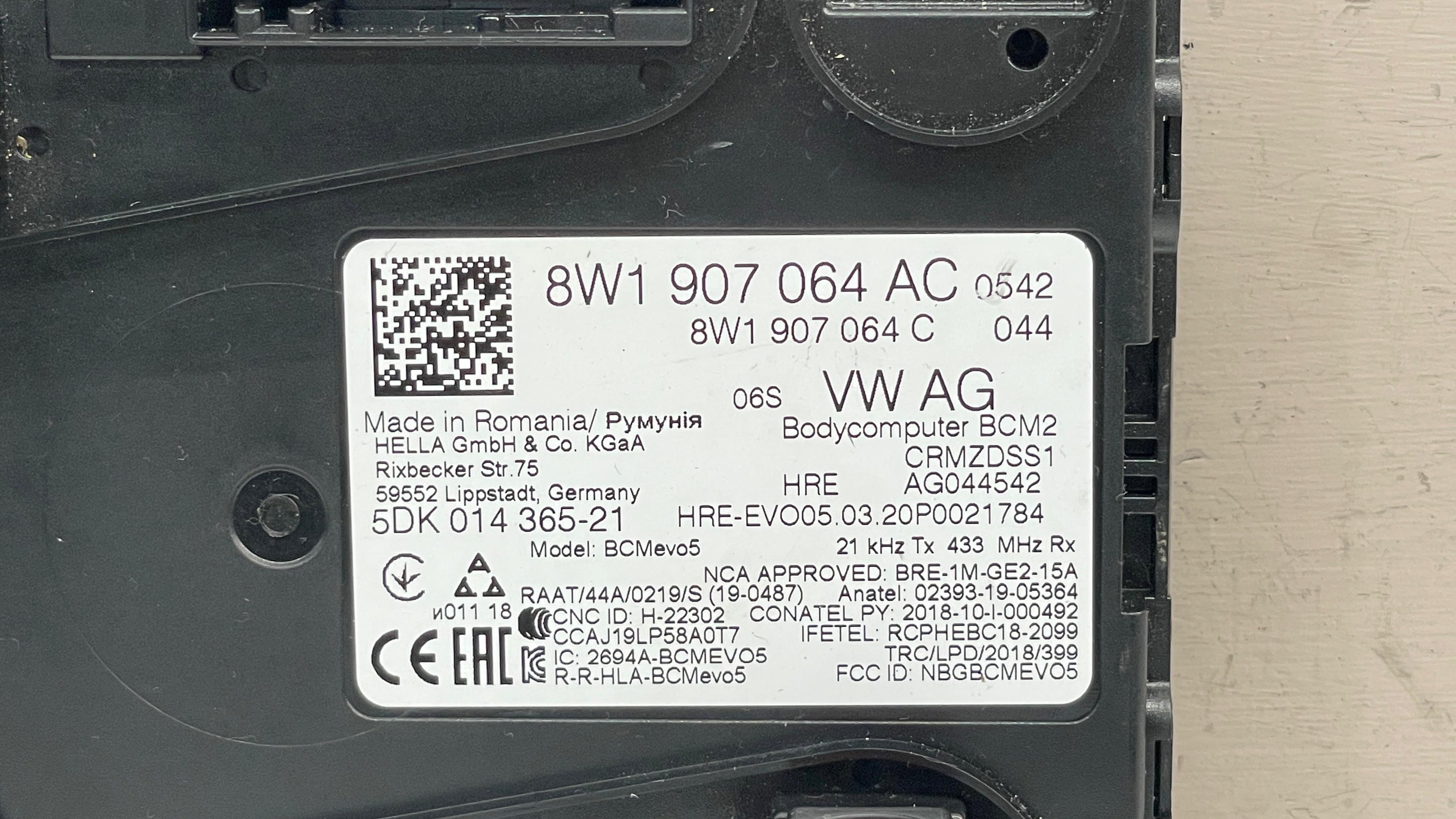 8W1907064AC AUDI A5 BODY COMFORT CONVENIENCE CONTROL MODULE