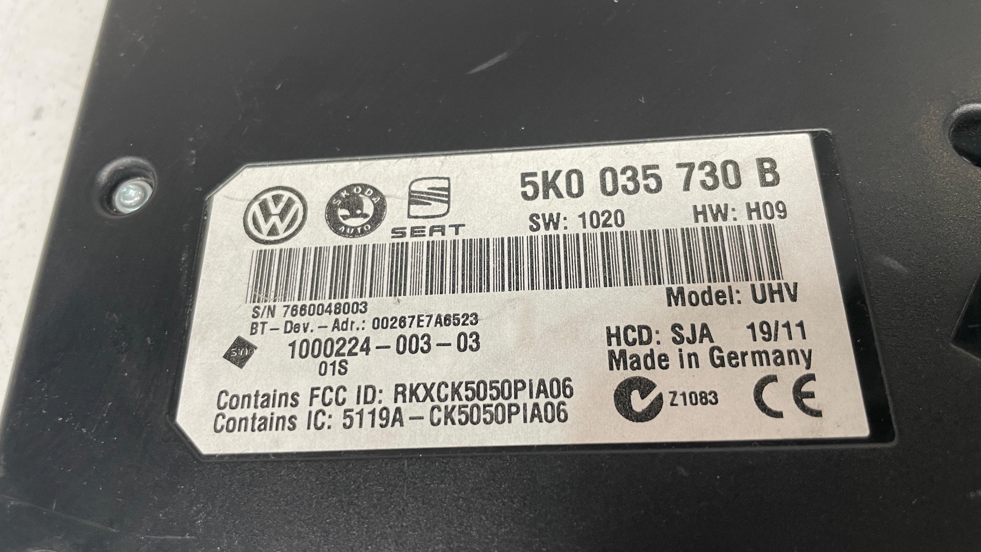 5K0035730B VOLKSWAGEN BLUETOOTH ECU CONTROL MODULE