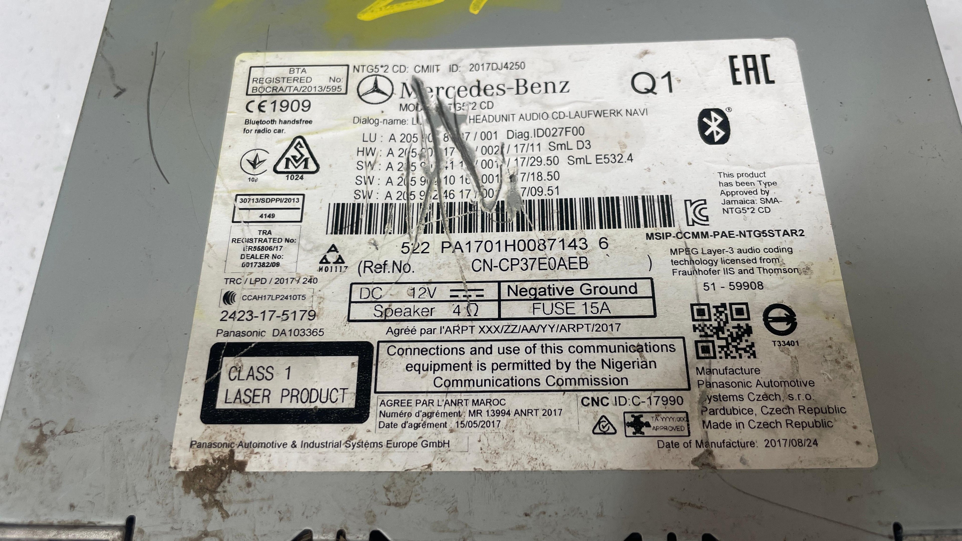 A2059008937 MERCEDES GLC NAVIGATION RADIO CD PLAYER